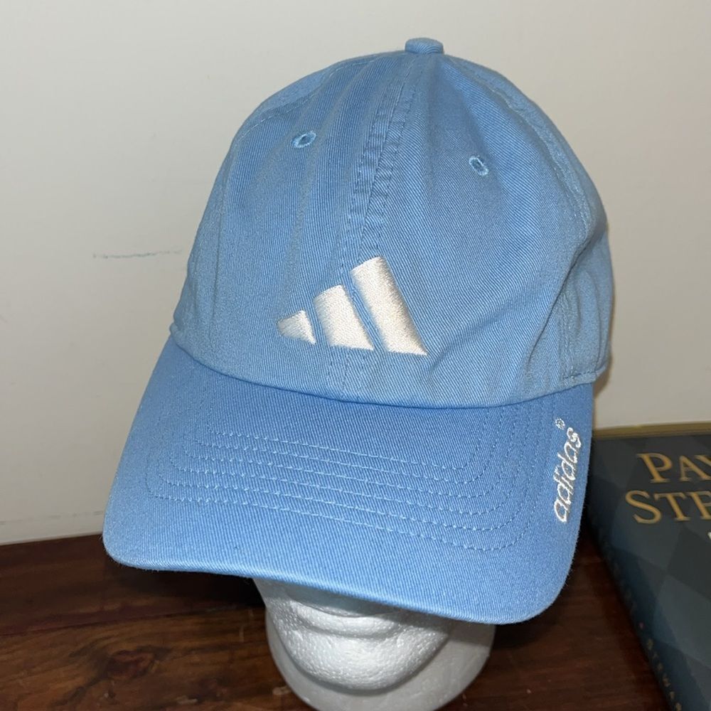 Lightly worn adidas sewn UNC North Carolina Blue buckle back baseball cap hat